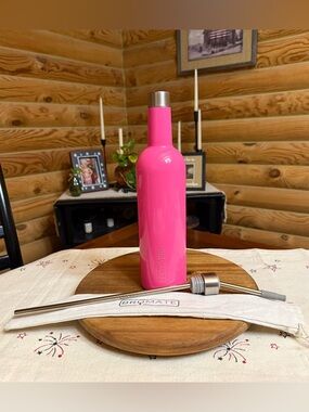 NEON PINK Brumate 25oz WINESULATOR Insulated Wine Canteen & Infinity STRAW